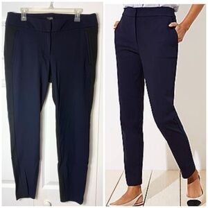 LOFT Black Slim Ankle Dress Pants Navy Front Panel Split Color Block Size 14